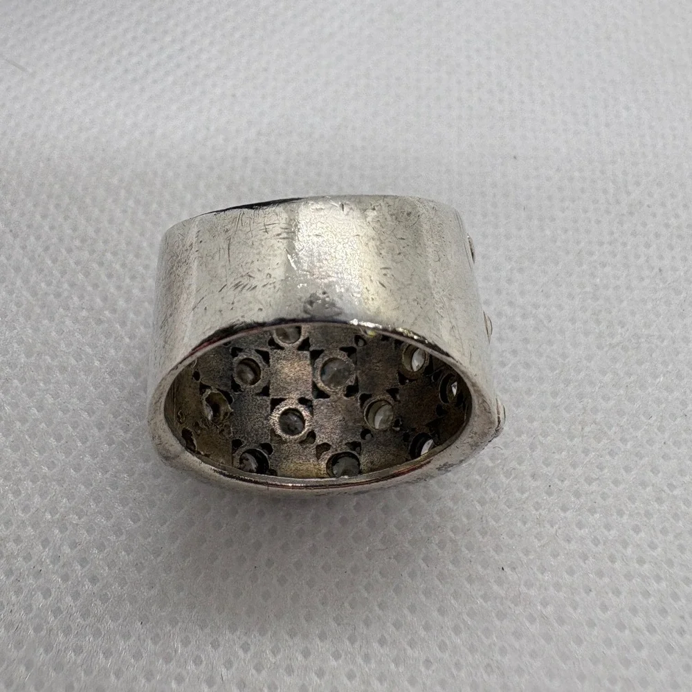 Victoria Townsend DBJ Sterling Silver 925 CZ Marcasite Vintage Wide Band Ring 7